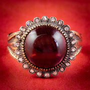 Antique Victorian 6ct Cabochon Garnet Diamond Ring Silver 15ct Gold Circa 1880