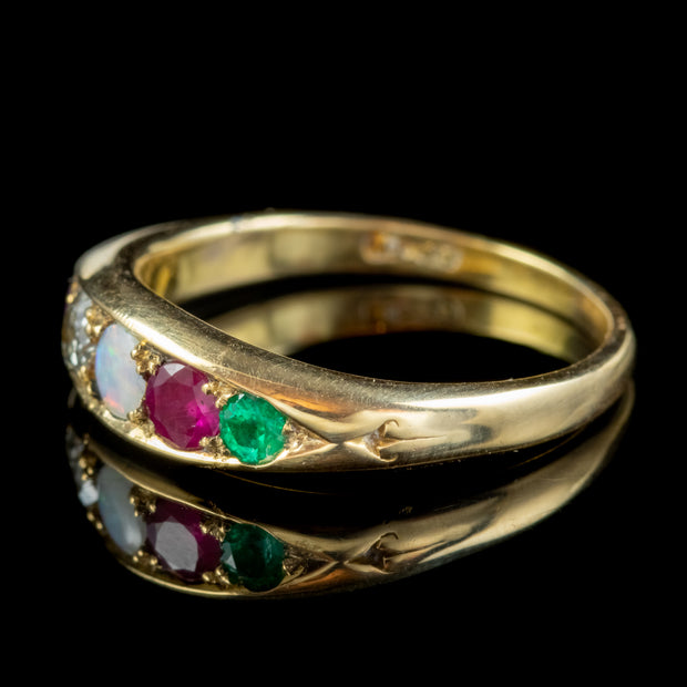 Antique Victorian Adore Gemstone Ring  18ct Gold Circa 1880