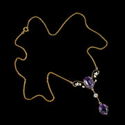 Antique Victorian Amethyst Diamond Lavaliere Necklace 9Ct Gold Circa 1900