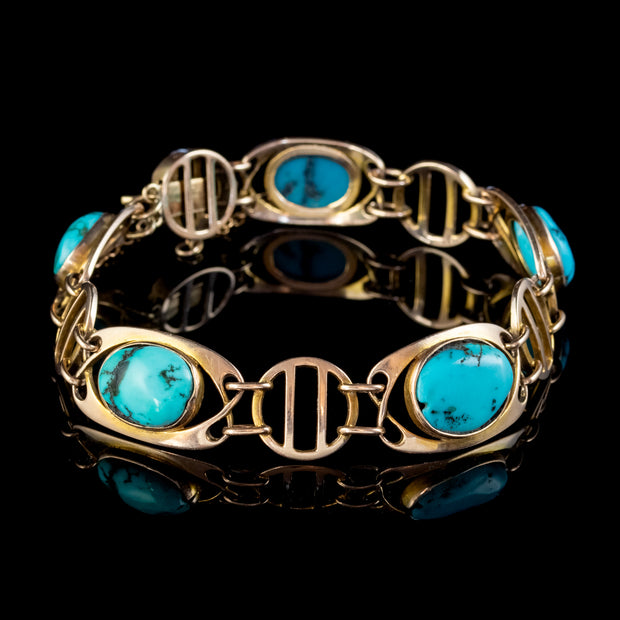 Antique Victorian Art Nouveau Turquoise Matrix Bracelet 9ct Gold Murrle Bennett Circa 1900