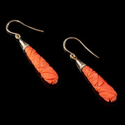Antique Victorian Coral Drop Earrings 15ct Gold Circa 1900