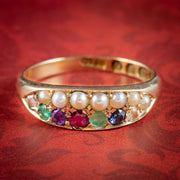 ANTIQUE VICTORIAN DEAREST GEMSTONE RING 18CT GOLD DATED 1889 COVER
