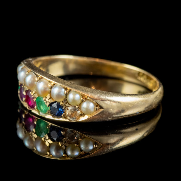 ANTIQUE VICTORIAN DEAREST GEMSTONE RING 18CT GOLD DATED 1889 SIDE