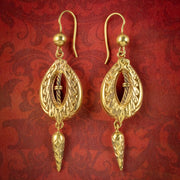 Antique Victorian Etruscan Revival Drop Earrings 9ct Gold Circa 1860