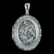 ANTIQUE VICTORIAN FORGET ME NOT LOCKET STERLING SILVER GOLD DATED 1883 front