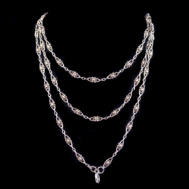 Antique Victorian French Guard Chain Necklace Silver Circa 1900