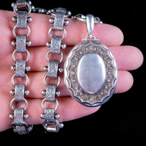 Antique Victorian Locket Collar Silver Circa 1880