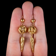 Antique Victorian Lovers Knot Pearl Earrings 15ct Gold Circa 1880