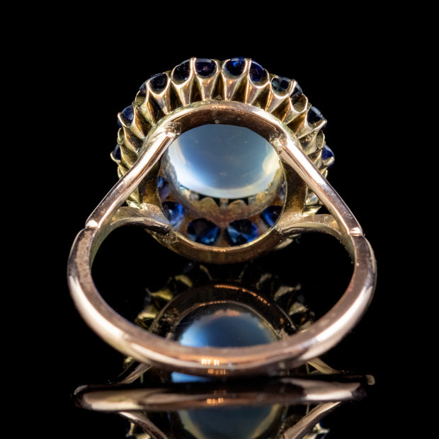 ANTIQUE VICTORIAN MOONSTONE SAPPHIRE CLUSTER RING 9CT GOLD CIRCA 1900 back