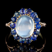 ANTIQUE VICTORIAN MOONSTONE SAPPHIRE CLUSTER RING 9CT GOLD CIRCA 1900 front