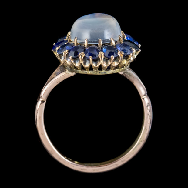 ANTIQUE VICTORIAN MOONSTONE SAPPHIRE CLUSTER RING 9CT GOLD CIRCA 1900 top
