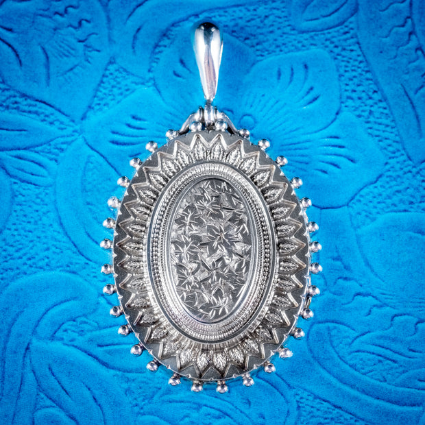 Antique Victorian Mourning Ivy Locket Sterling Silver Dated 1864