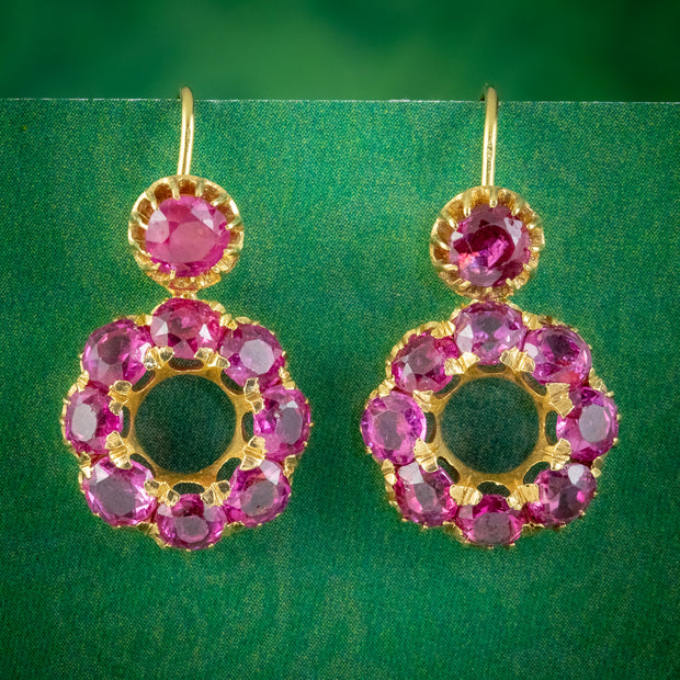 Antique Victorian Natural Ruby Pink Sapphire Earrings 18ct Gold Circa 1880 With Cert