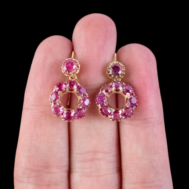 Antique Victorian Natural Ruby Pink Sapphire Earrings 18ct Gold Circa 1880 With Cert