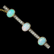 Antique Victorian Opal Diamond Bar Brooch 18ct Gold Silver 4.5ct Of Opal Circa 1900 front 2