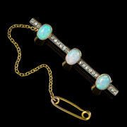 Antique Victorian Opal Diamond Bar Brooch 18ct Gold Silver 4.5ct Of Opal Circa 1900 front