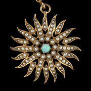 Antique Victorian Opal Pearl Sun Brooch Pendant 18ct Gold Circa 1900