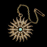 Antique Victorian Opal Pearl Sun Brooch Pendant 18ct Gold Circa 1900