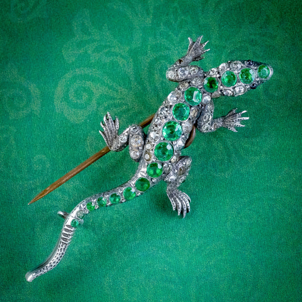 Antique Victorian Paste Lizard Brooch Silver Circa 1900