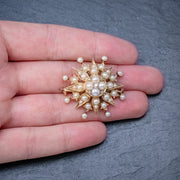 Antique Victorian Pearl Diamond Star Brooch 18ct Gold Circa 1900