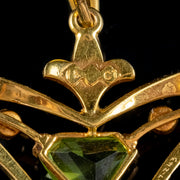 Antique Victorian Peridot Pearl Pendant Brooch 15ct Gold Circa 1900