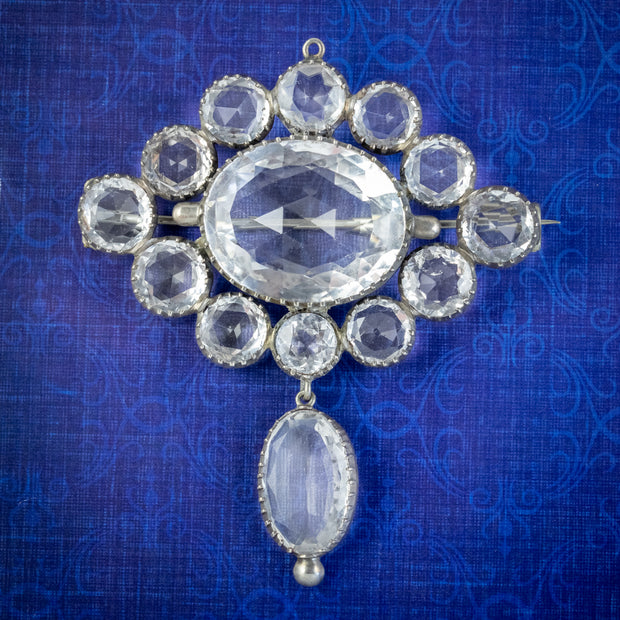 Antique Victorian Rock Crystal Brooch Silver Circa 1880