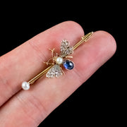 Antique Victorian Sapphire Diamond Pearl Bee Brooch 18ct Gold Circa 1900