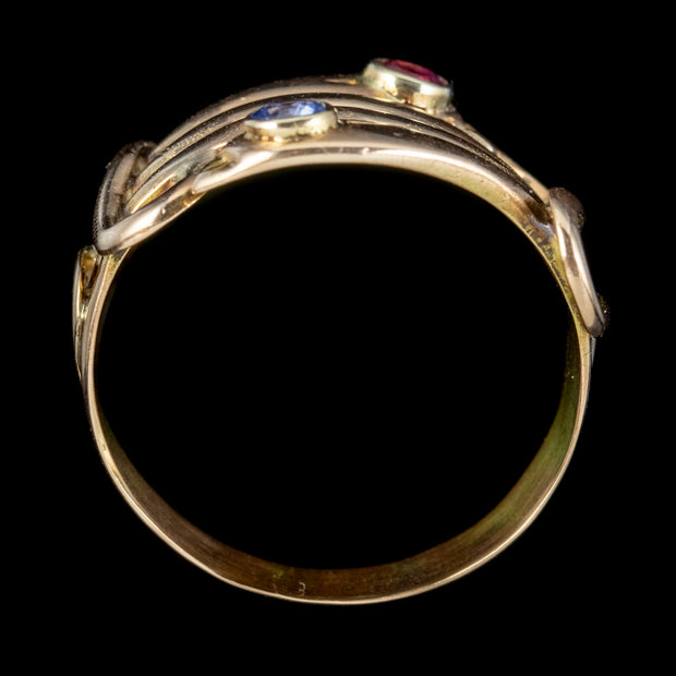 ANTIQUE VICTORIAN SAPPHIRE RUBY SNAKE RING 18CT GOLD CIRCA 1880