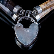 Antique Victorian Scottish Agate Bracelet Sterling Silver Heart Padlock Circa 1860