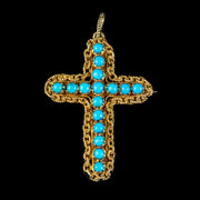 Antique Victorian Turquoise Cannetille Cross Pendant Brooch 18ct Gold Circa 1860