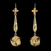 Antique 15Ct Gold Victorian Gold Drop Lovers Knot Pearl Earrings Circa 1880