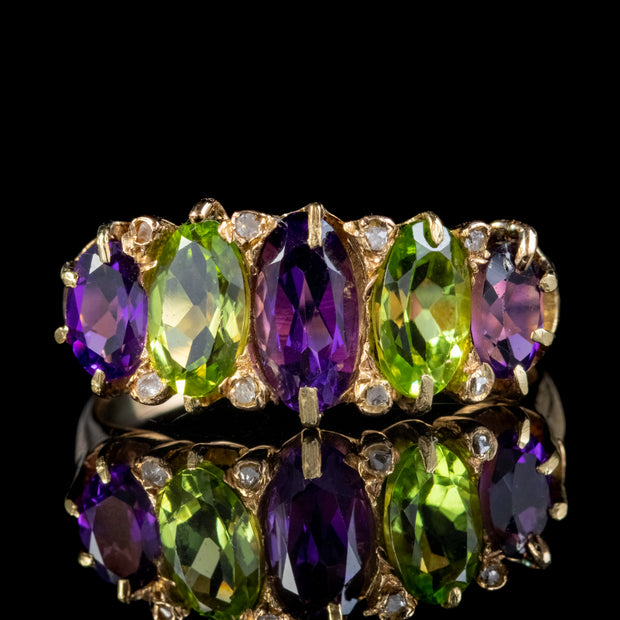 Antique Amethyst Diamond Peridot Suffragette Ring 18Ct Gold Circa 1910