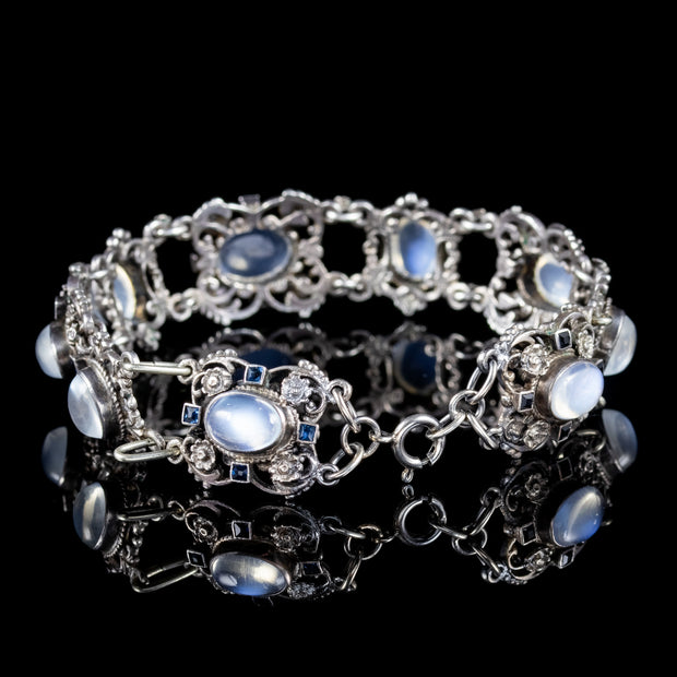 Antique Arts And Crafts Moonstone Bracelet Silver Circa 1900