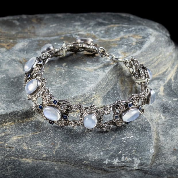 Antique Arts And Crafts Moonstone Bracelet Silver Circa 1900