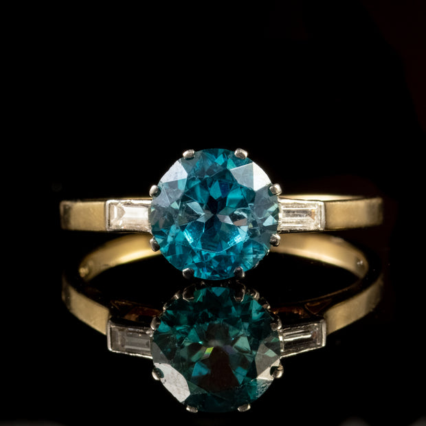 Antique Art Deco Blue Zircon Diamond Ring 9Ct Gold Platinum Circa 1920