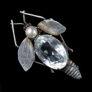 Antique Art Deco Rock Crystal Garnet Insect Brooch Silver Circa 1920