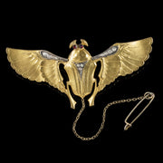 Antique Art Nouveau Scarab Beetle Brooch Garnet Paste Silver Gold Gilt Circa 1900