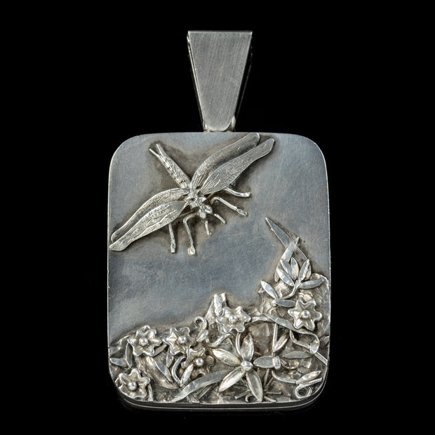 Antique Art Nouveau Silver Dragonfly Locket Circa 1900