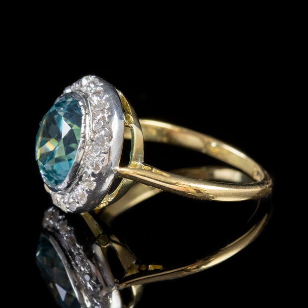 Antique Blue Zircon Diamond Ring 18Ct Gold 3Ct Zircon Circa 1918