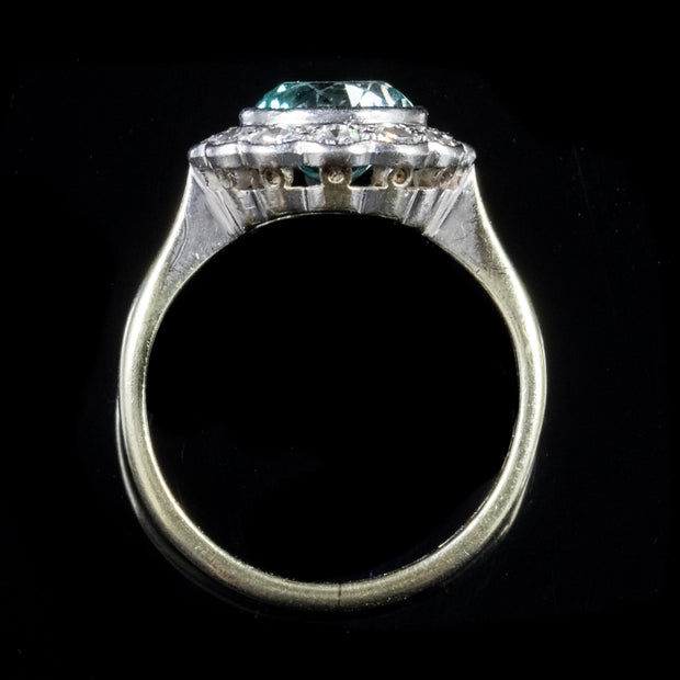 Antique Blue Zircon Diamond Ring Platinum 9Ct Gold Circa 1918