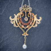 Antique Diamond Ruby Pearl Pendant Necklace Platinum 18Ct Gold Circa 1915 Boxed