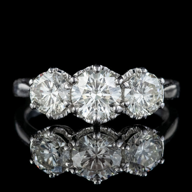 Vintage Diamond Trilogy Ring 18Ct White Gold 2Ct Diamond Circa 1920