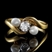 Antique Edwardian 0.50Ct Diamond Pearl Twist Ring 18Ct Gold Circa 1905