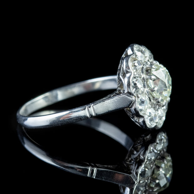 Vintage 1.90Ct Diamond Cluster Ring 18Ct White Gold Circa 1925
