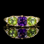 Antique Edwardian 18Ct Gold Suffragette Ring Peridot Amethyst Diamond Circa 1915