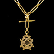 Antique Edwardian Albert Chain Maltese Cross Medallion Silver 18Ct Gold Dated 1904