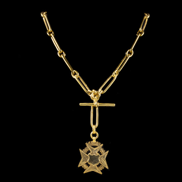 Antique Edwardian Albert Chain Maltese Cross Medallion Silver 18ct Gold ...