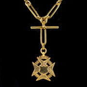 Antique Edwardian Albert Chain Maltese Cross Medallion Silver 18Ct Gold Dated 1904