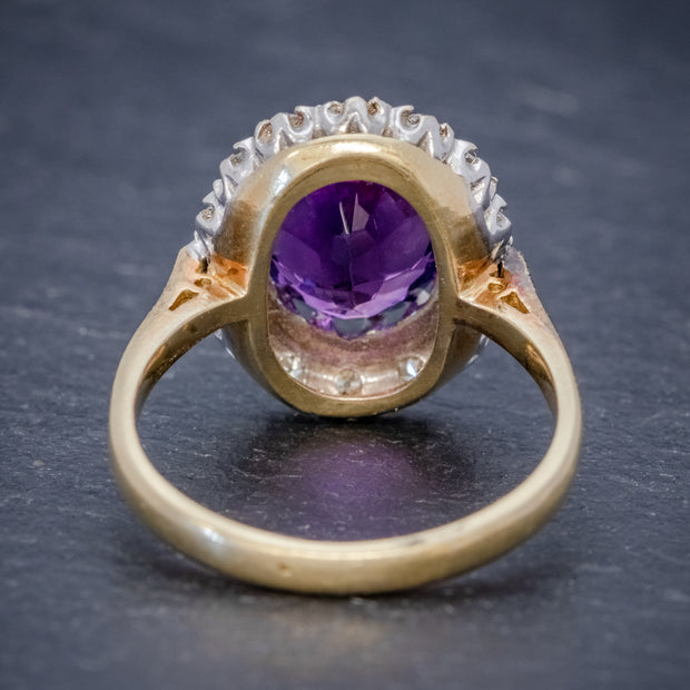 Antique Edwardian Amethyst Diamond Ring 18Ct Gold 3.25Ct Amethyst Circa 1915