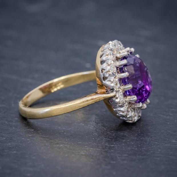 Antique Edwardian Amethyst Diamond Ring 18Ct Gold 3.25Ct Amethyst Circa 1915